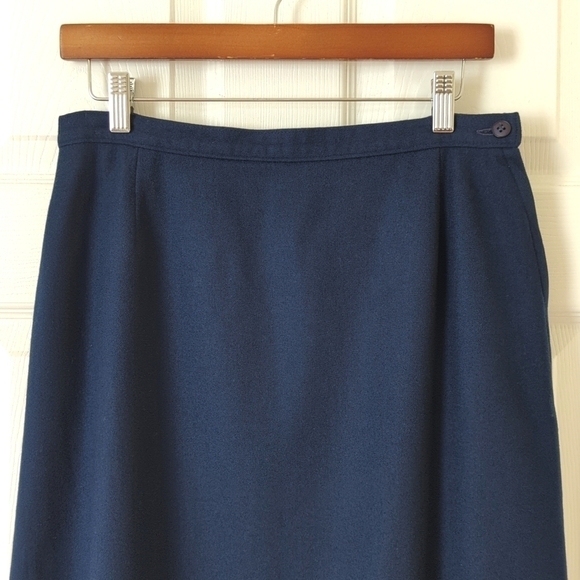 Pendleton 80's Vintage 100% Wool Classic High Waisted A-Line Midi Skirt Navy 14 - Picture 2 of 13